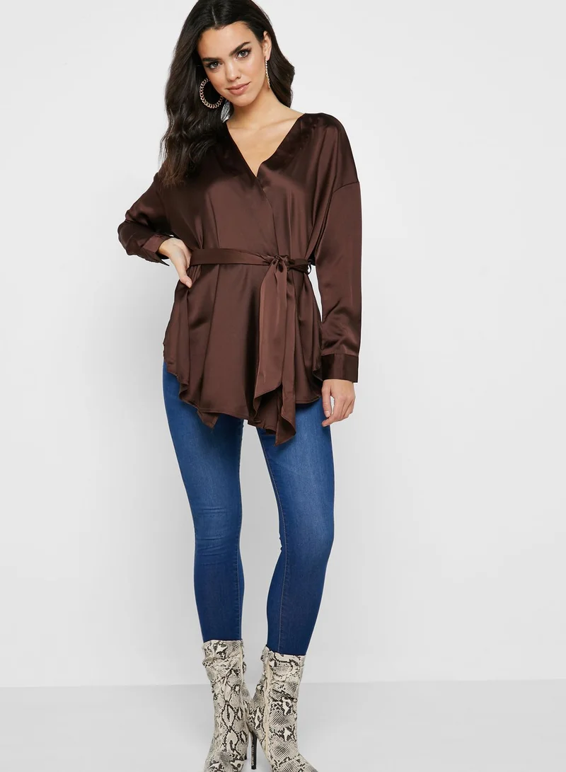Missguided Tie Waist Plunge Top