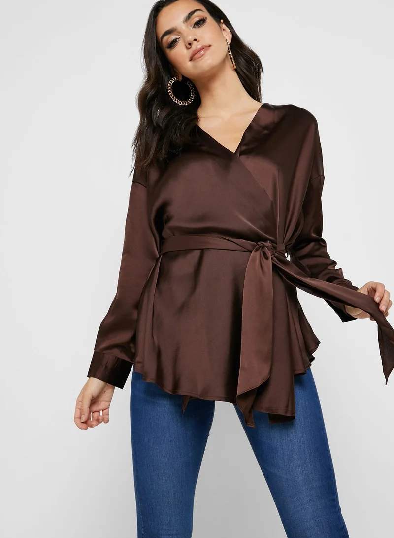Missguided Tie Waist Plunge Top