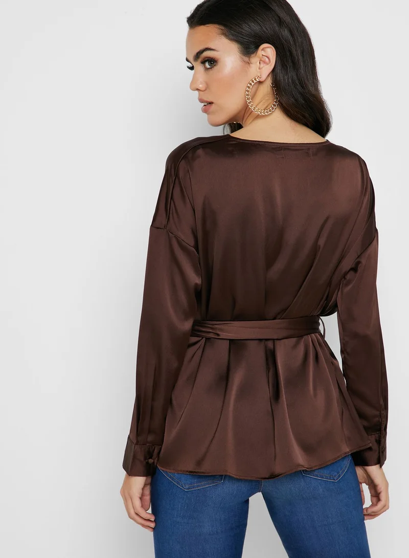 Missguided Tie Waist Plunge Top