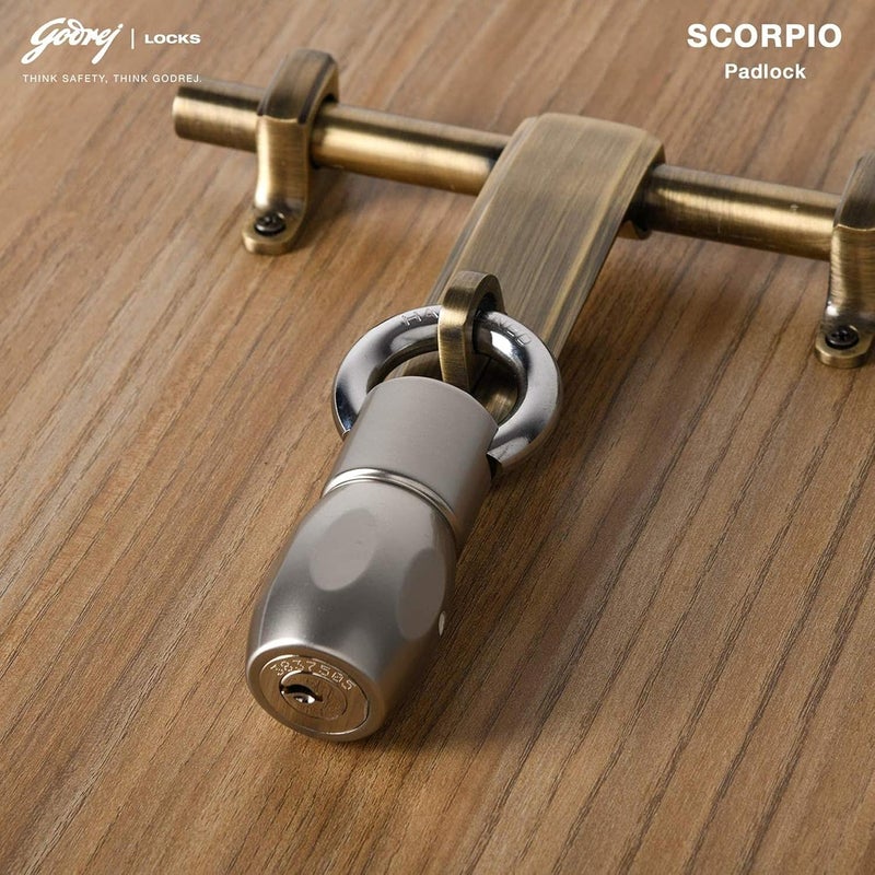 Godrej Locking Solutions and Systems Godrej Locks I Ultra Scorpio Padlock I 3 Keys I for Main Door I Gate Lock I Tool Box Shutters Shops Offices I Strong Hardened Corrosion Resistant Shackle I Nickel Finish  - Image 2