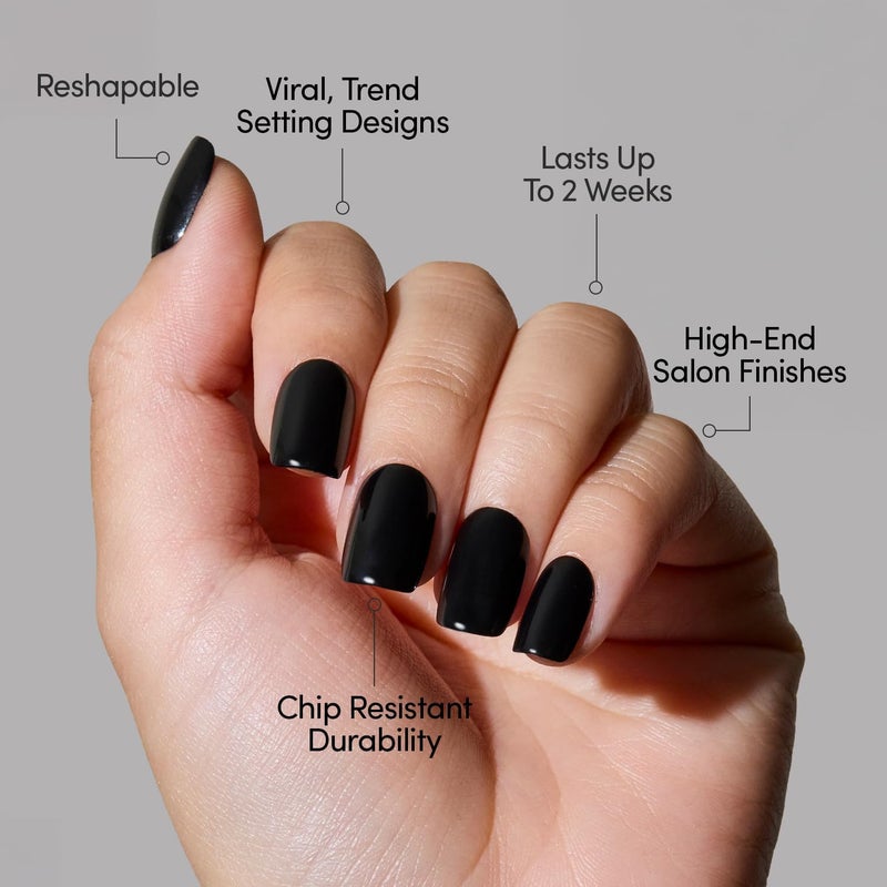 Glamnetic Press On Nails - Jet Black | Short Squoval Black Fake Nails with a Glossy Finish, Salon Quality Halloween Nails | 15 Sizes - 30 Nail Kit with Glue - Image 3