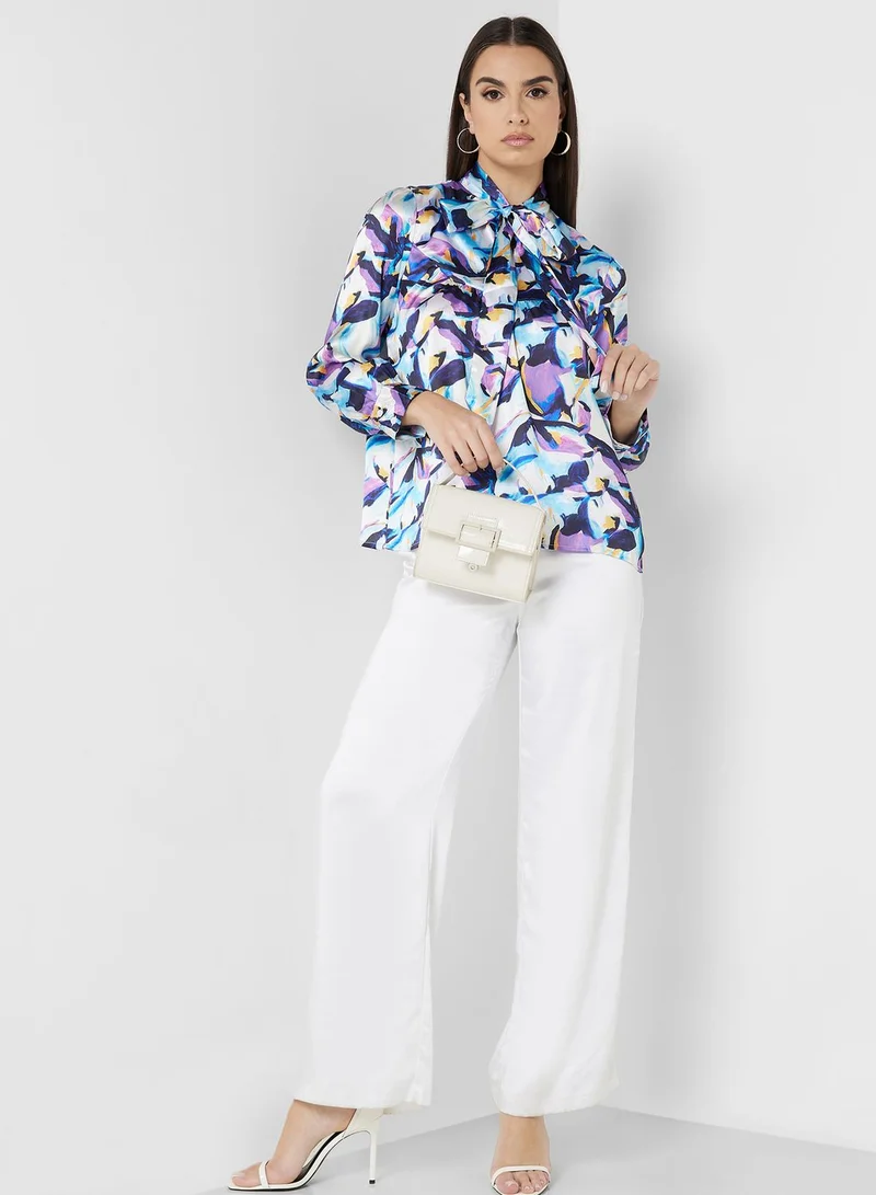 ELLA Printed Neck Tie Detail Top