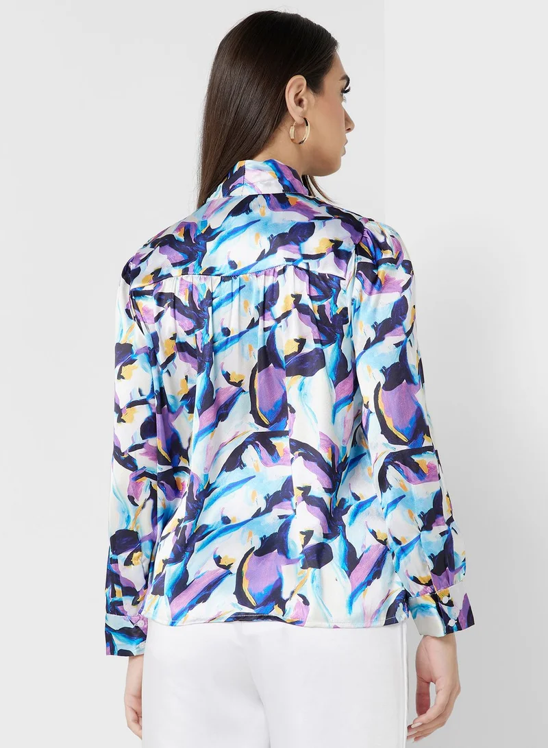 ELLA Printed Neck Tie Detail Top