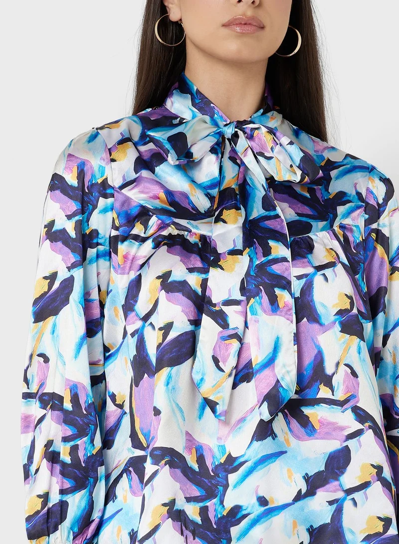 ELLA Printed Neck Tie Detail Top