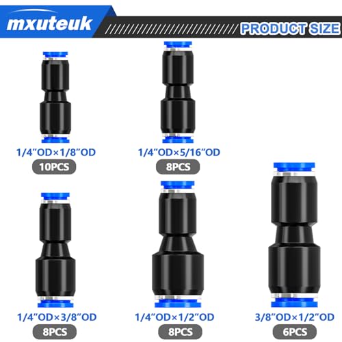 mxuteuk Quick Connect Air Hose Fittings,5 Size Push to Connect Fittings,1/8",1/4",5/16",1/2",3/8"OD Air Line Fitting Straight reducer Union/Coupler(40PCS) - Image 2