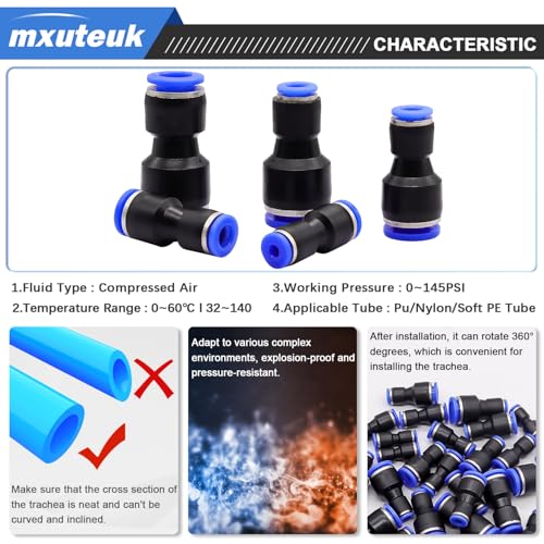 mxuteuk Quick Connect Air Hose Fittings,5 Size Push to Connect Fittings,1/8",1/4",5/16",1/2",3/8"OD Air Line Fitting Straight reducer Union/Coupler(40PCS) - Image 4