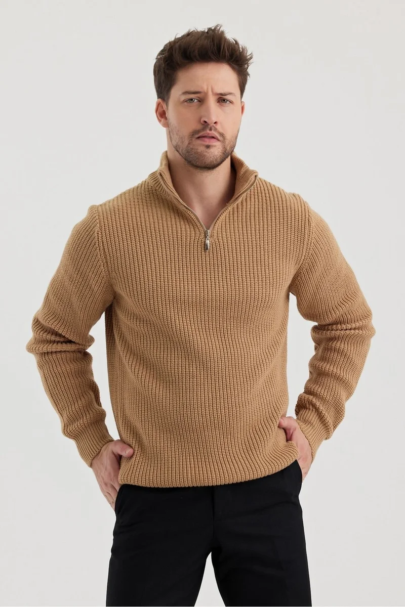 Cool Tarz Cool Style Men's Oversize Zippered Turtleneck Sweater