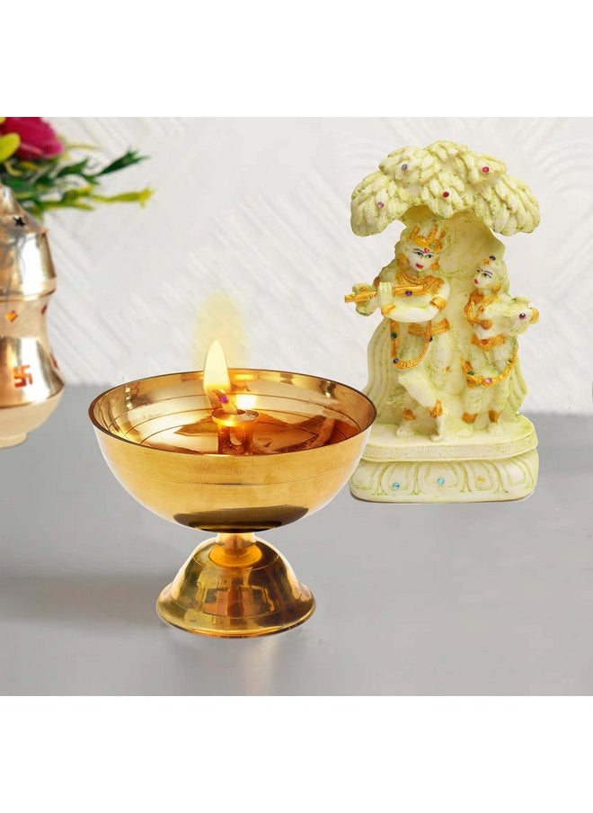 Pure Source India Brass Jyoti Diya Traditional Oil Lamp For Pooja At Temples, Home, Office & Hotel 4 Inch Dia  - Image 2