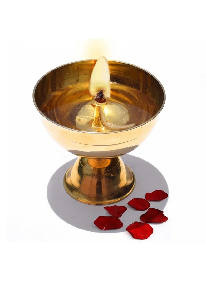Pure Source India Brass Jyoti Diya Traditional Oil Lamp For Pooja At Temples, Home, Office & Hotel 4 Inch Dia  - Image 1