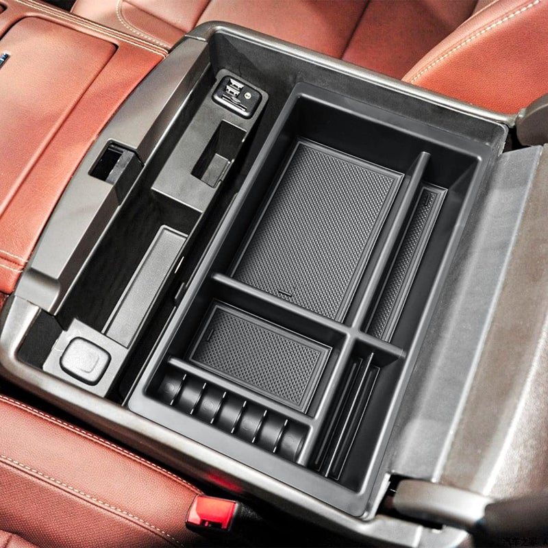 TACOBRO Center Console Organizer Compatible with 20142018 GMC Sierra 1500 Chevy Silverado 1500 Accessories 20152020 Yukon XLTahoe Suburban Insert Tray Armrest Storage ABS Plastic Black