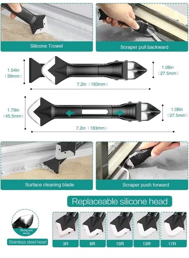 Caulking Tool 3 in 1 Silicone Caulking Tools, Glass Glue Angle Scraper, Caulking Nozzle Applicator Finishing Tool Set Kit Sealant Caulk Grout Remover Scraper - Image 4