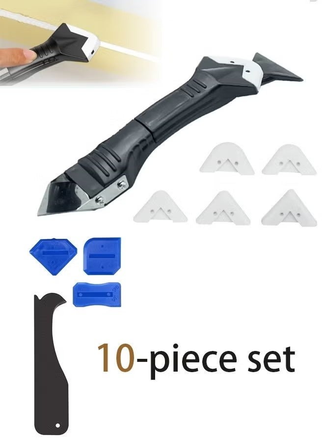 Caulking Tool 3 in 1 Silicone Caulking Tools, Glass Glue Angle Scraper, Caulking Nozzle Applicator Finishing Tool Set Kit Sealant Caulk Grout Remover Scraper - Image 1