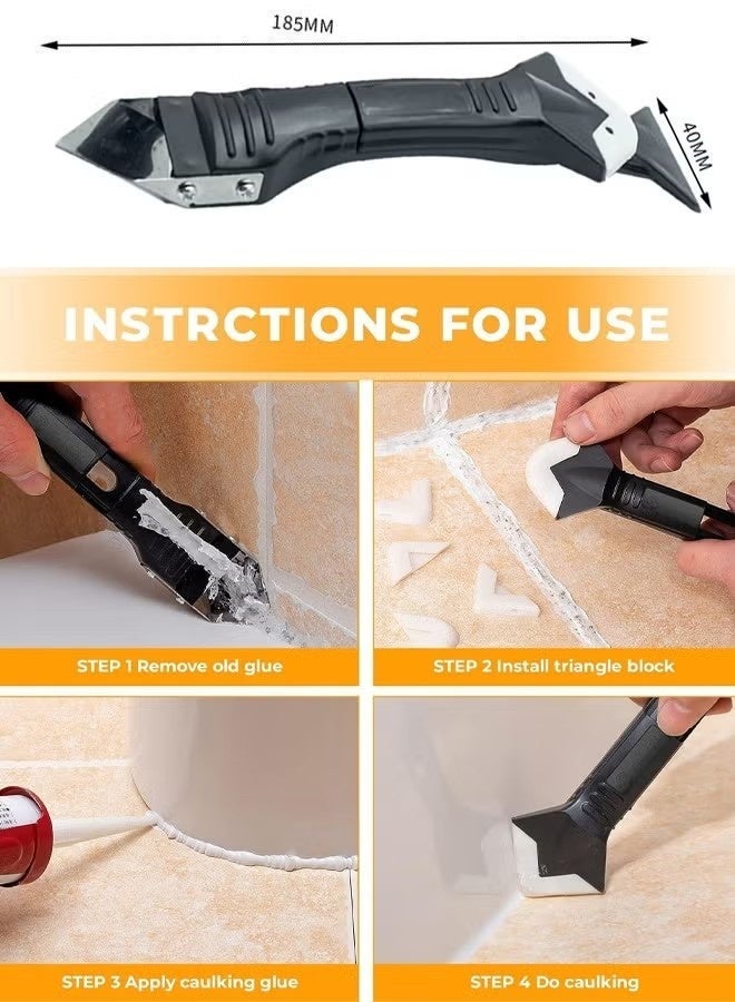 Caulking Tool 3 in 1 Silicone Caulking Tools, Glass Glue Angle Scraper, Caulking Nozzle Applicator Finishing Tool Set Kit Sealant Caulk Grout Remover Scraper - Image 2