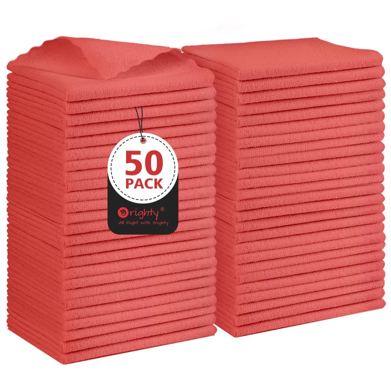 Orighty Cleaning Cloths, Shop Towels 50 Pack, Shop Rags Reusable, Microfiber Cleaning Rags Bulk for Cars, Multi-Purpose Lint Free Towels for Automotive, Mechanic, Kitchen, 11.5â€™â€™ x 11.5â€™â€™, Red - Image 1