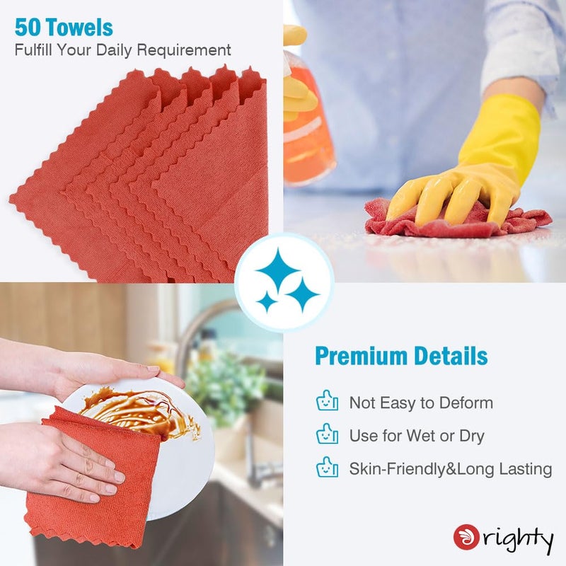 Orighty Cleaning Cloths, Shop Towels 50 Pack, Shop Rags Reusable, Microfiber Cleaning Rags Bulk for Cars, Multi-Purpose Lint Free Towels for Automotive, Mechanic, Kitchen, 11.5â€™â€™ x 11.5â€™â€™, Red - Image 4