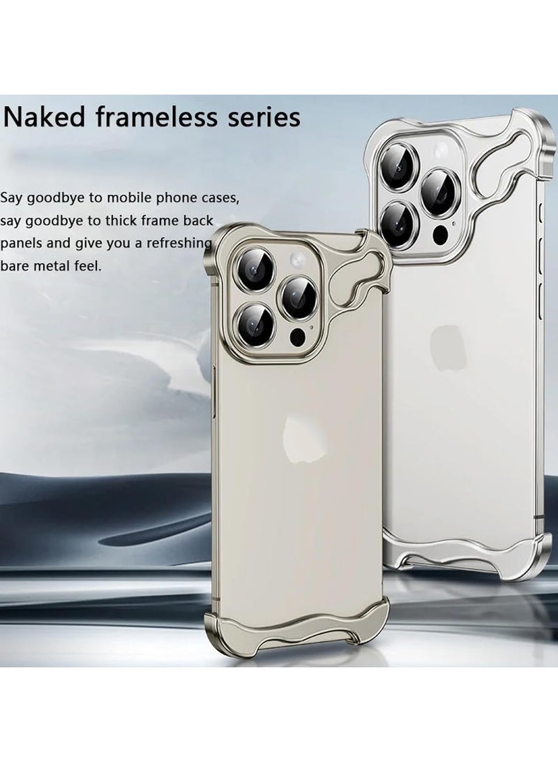 general Special-Shaped Metal Corner Pad Anti-Fall Phone Case with Lens Film Naked Frameless Slim Thin Bare Metal Feel (for iPhone 15 Pro max) - Image 2