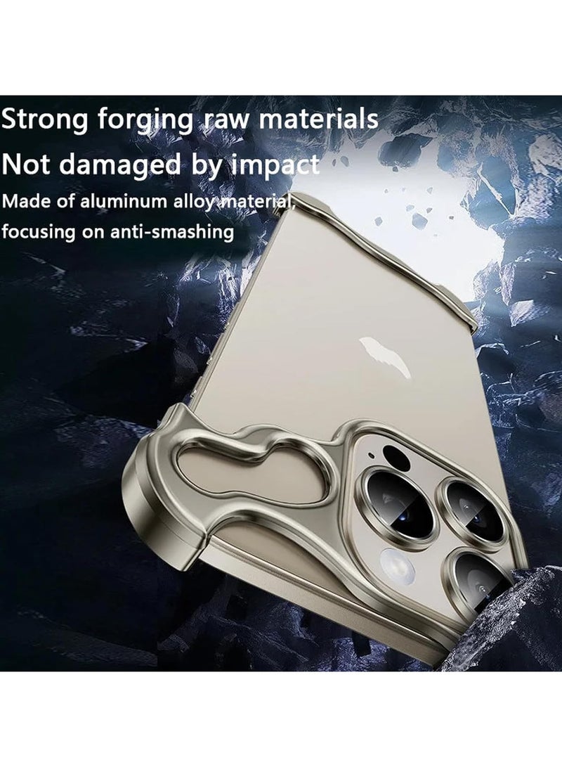 general Special-Shaped Metal Corner Pad Anti-Fall Phone Case with Lens Film Naked Frameless Slim Thin Bare Metal Feel (for iPhone 15 Pro max) - Image 3