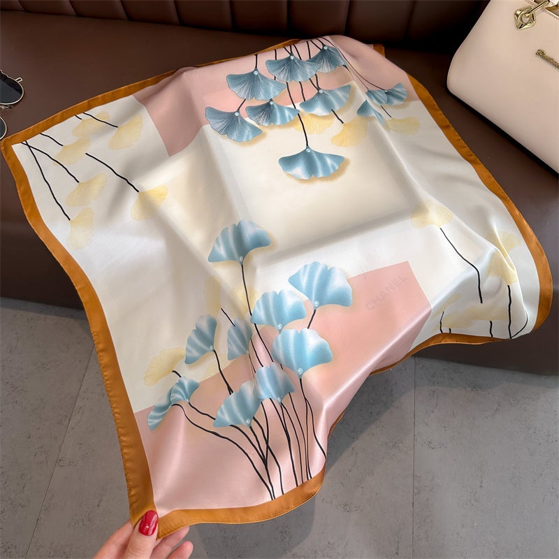 Spring and Summer Cartoon Cute Silk Scarf Small Square Silk 70cm Scarf Women's Korean Style Cat Hair Belt Decorative Headscarf  - Image 1