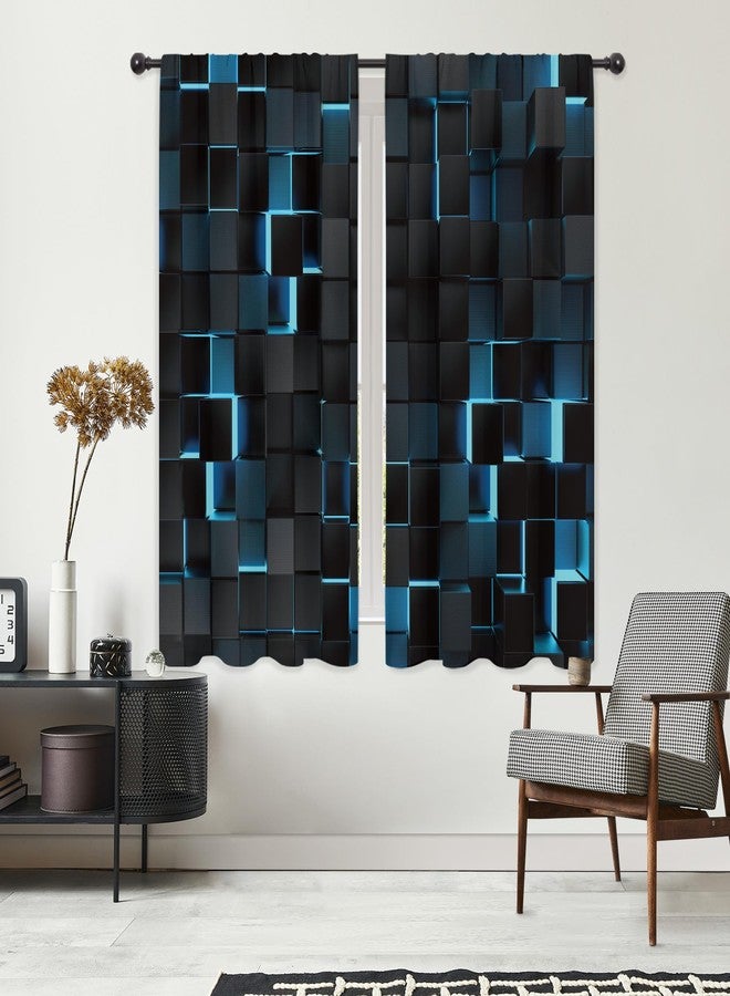 ريديكور ستائر جدارية من رييديكور باللونين الأسود والأزرق الداكن، بتصميم عصري ثلاثي الأبعاد متدرج الألوان، بنمط مكعبات مستقبلية ونقشة هندسية مربعة، مع جيب للتعليق، مناسبة لغرف نوم الرجال والأولاد وغرف المعيشة. مصنوعة من قماش فاخر، قطعتان، مقاس 42 بوصة عرض × 63 بوصة ارتفاع. - Image 5