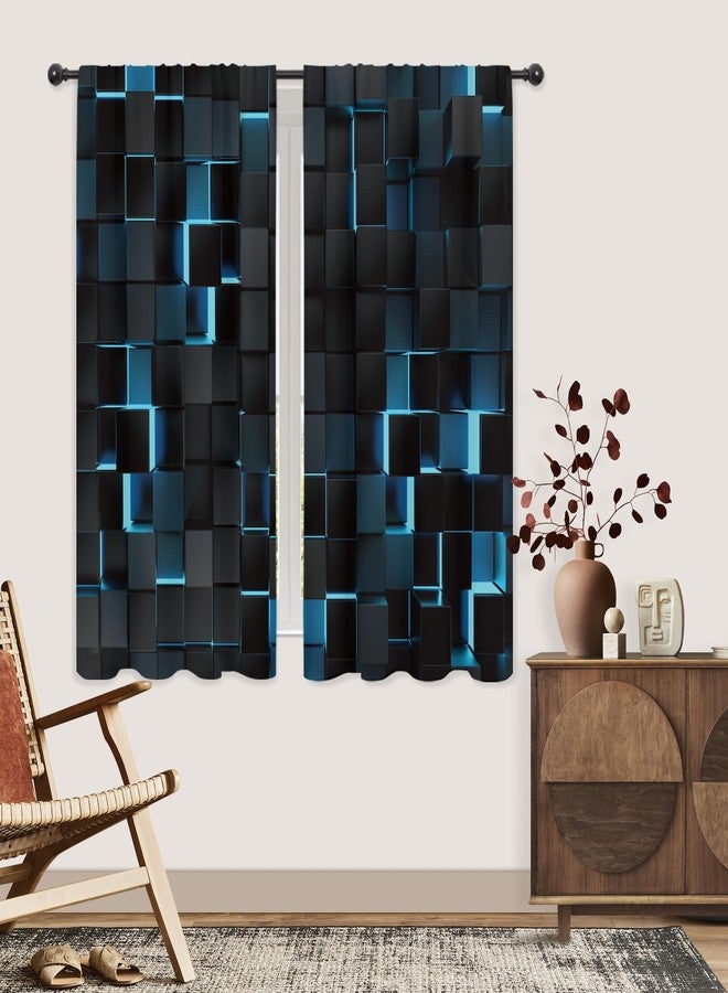 ريديكور ستائر جدارية من رييديكور باللونين الأسود والأزرق الداكن، بتصميم عصري ثلاثي الأبعاد متدرج الألوان، بنمط مكعبات مستقبلية ونقشة هندسية مربعة، مع جيب للتعليق، مناسبة لغرف نوم الرجال والأولاد وغرف المعيشة. مصنوعة من قماش فاخر، قطعتان، مقاس 42 بوصة عرض × 63 بوصة ارتفاع. - Image 3