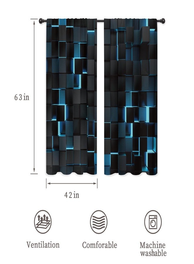 ريديكور ستائر جدارية من رييديكور باللونين الأسود والأزرق الداكن، بتصميم عصري ثلاثي الأبعاد متدرج الألوان، بنمط مكعبات مستقبلية ونقشة هندسية مربعة، مع جيب للتعليق، مناسبة لغرف نوم الرجال والأولاد وغرف المعيشة. مصنوعة من قماش فاخر، قطعتان، مقاس 42 بوصة عرض × 63 بوصة ارتفاع. - Image 2