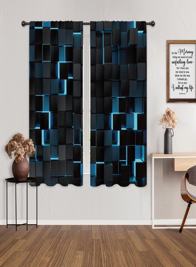 ريديكور ستائر جدارية من رييديكور باللونين الأسود والأزرق الداكن، بتصميم عصري ثلاثي الأبعاد متدرج الألوان، بنمط مكعبات مستقبلية ونقشة هندسية مربعة، مع جيب للتعليق، مناسبة لغرف نوم الرجال والأولاد وغرف المعيشة. مصنوعة من قماش فاخر، قطعتان، مقاس 42 بوصة عرض × 63 بوصة ارتفاع. - Image 4