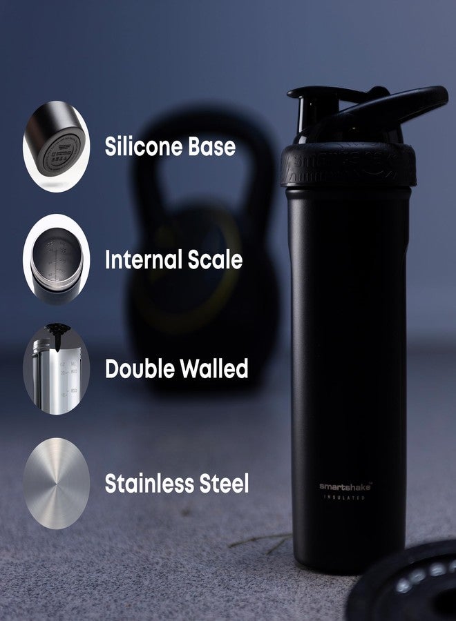 Smartshake Insulated Stainless Steel Blender Shaker Cup for Protein Mixes, Shakes and Pre Workout - 750ml 25oz Double-Walled Vacuum Insulated Water Bottle for Cold Drinks - BPA-Free (Black) - Image 4