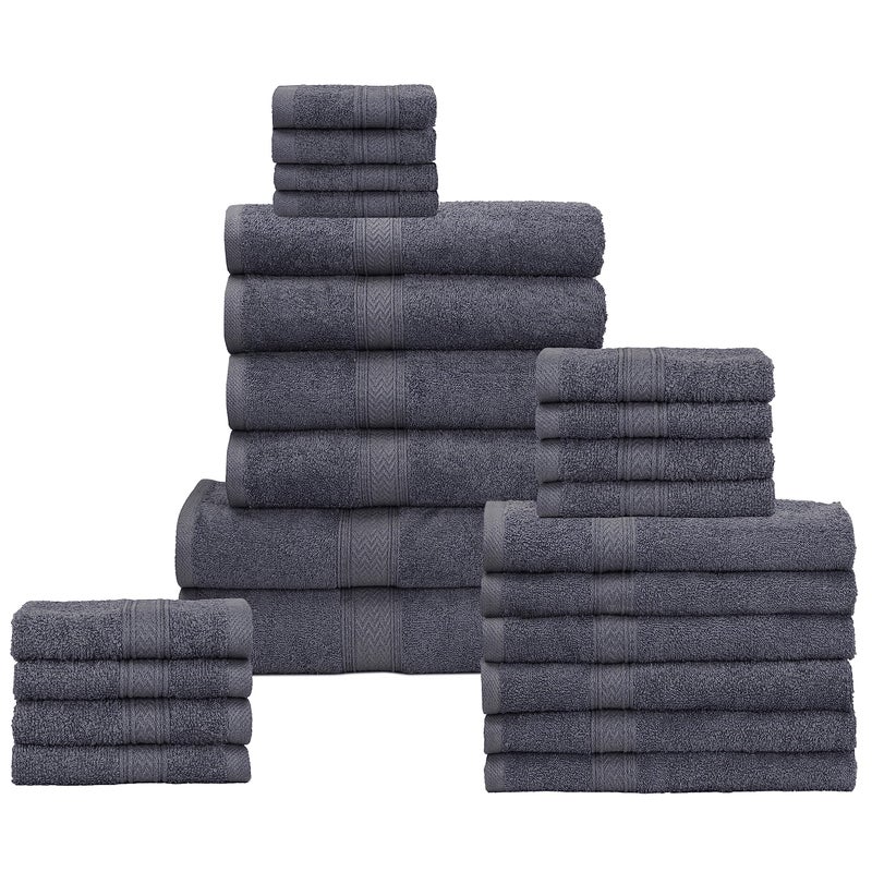 Hillfair 24 Piece Bath Towel Set  100 Cotton  2 XXL 4 Bath 6 Hand 4 Fingertip 8 Washcloths Platinum