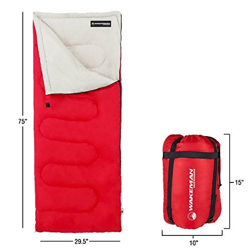 Wakeman Sleeping Bag ? 2-Season with Carrying Bag for Adults and Kids ? Spirit Lake Sleeping Bag for Camping and Festivals by Wakeman Outdoors (Red) - Image 2