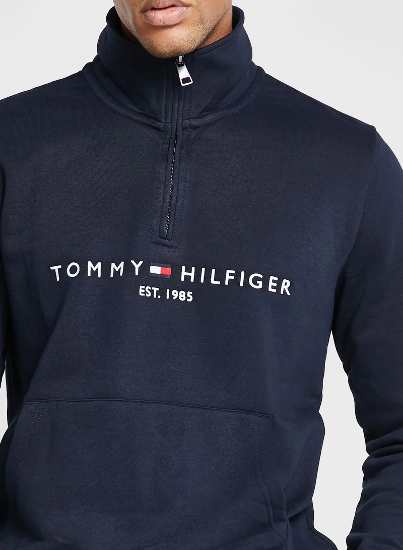 TOMMY HILFIGER Logo Mock Turtleneck Half Zip Sweatshirt