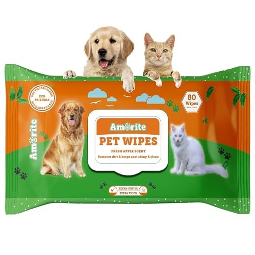 AMORITE Anti-Bacterial 80 Count Pet Wipes with Fresh Apple Scent for Dogs, Puppies & Pets | Suitable for All Types of Pets' Dry Bathing, Daily Care, Paw Cleaning Wipes (Pack of 1) - Image 1