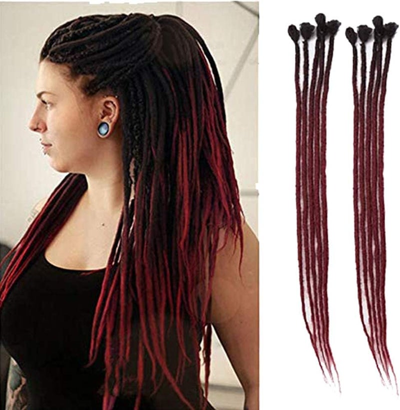 Dsoar 24inch Ombre Dreadlocks Extensions for WomenMen 10 Strands Synthetic Dreads Handmade Crochet Braiding Hair Jamaica Reggae LocsOmbre Black and Burgundy