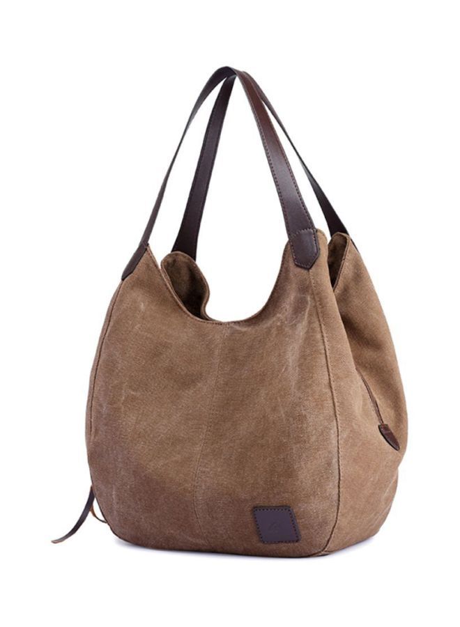 NIBEMINENT Stitched Detailed Shopper/Tote Bag Brown - Image 2