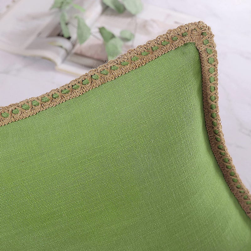 Phantoscope Pack of 2 Farmhouse Decorative Throw Decorative Pillow Cover Burlap Linen Pillow Covers Trimmed Tailored Edges Green, Plain, 12 x 20 inches, 30 x 50 cm - Image 2