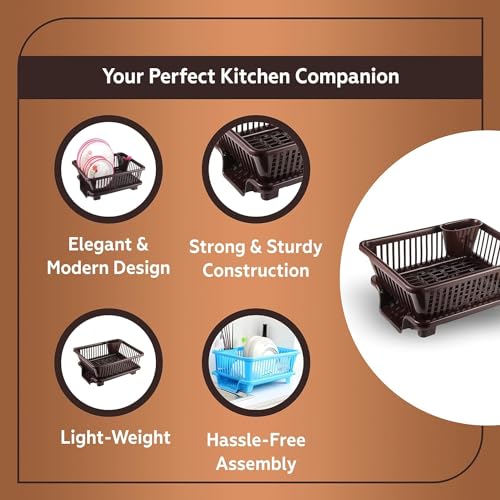 RADIANT Basket Drainer & Dish Rack for Kitchen with Drainer/Utensil Stand/Bartan Stand (Plastic, Brown), 23 x 46 x 56 cm - Image 4
