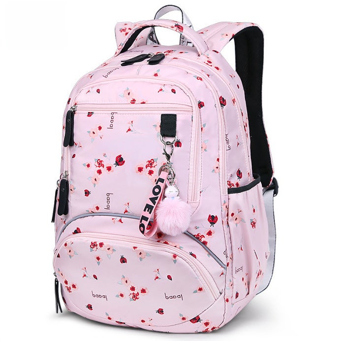 Casual School Backpack Large Capacity Korean Style Cherry powder [send pink fur ball]] 