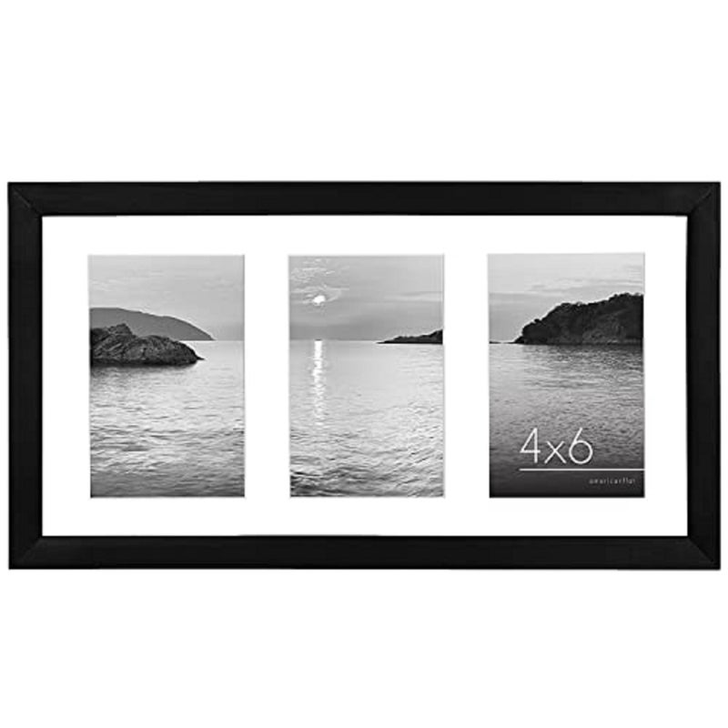 Americanflat 4x6 Collage Picture Frame with Shatter-Resistant Glass - Fits Three 4x6 Photos or Use as One 8x16 Picture Frame - Signature Collection - Collage Frames for Tabletop and Wall - Black - Image 1