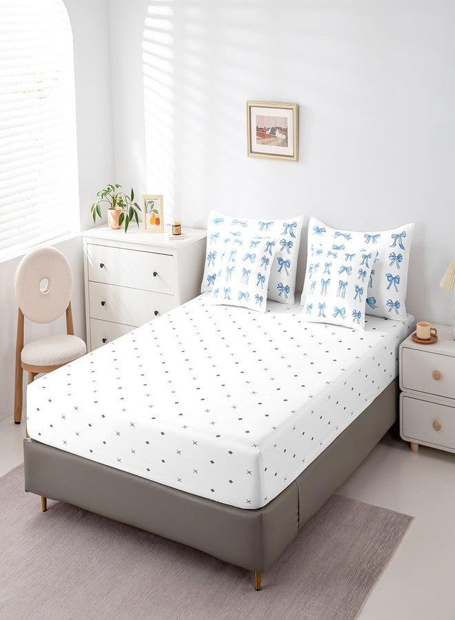 Feelyou Bowknot Decoration 7 Piece Bedding Set Full Size for Girls Dreamy Princess Style Kids Bed in a Bag Watercolor Blue Bow Bed Set Girly Kawaii - Image 5