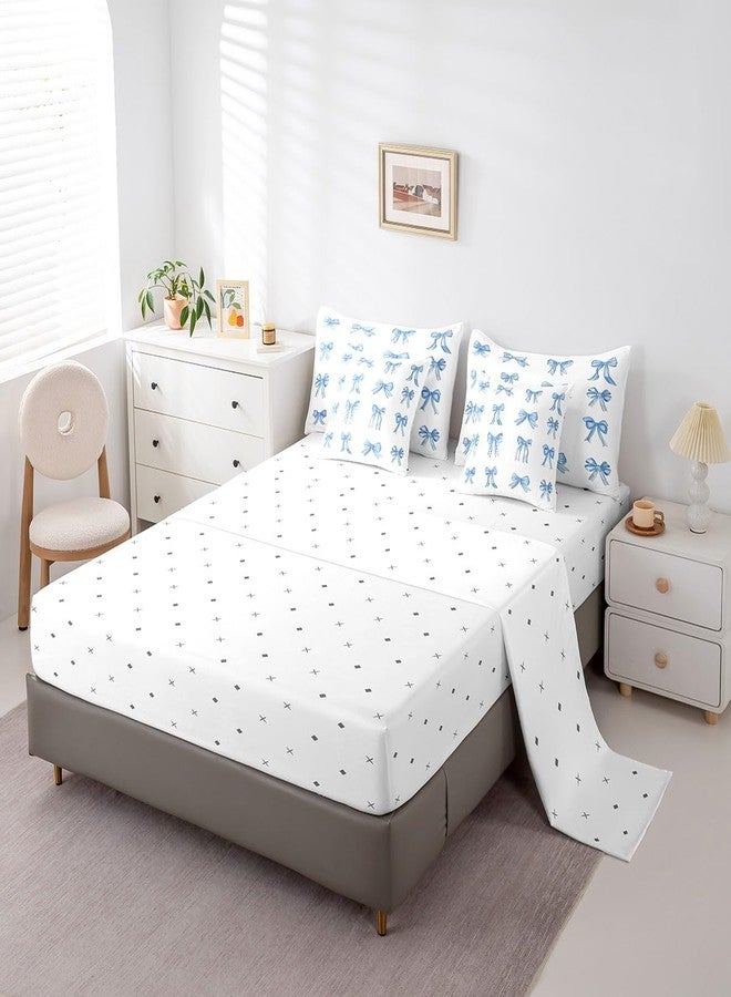 Feelyou Bowknot Decoration 7 Piece Bedding Set Full Size for Girls Dreamy Princess Style Kids Bed in a Bag Watercolor Blue Bow Bed Set Girly Kawaii - Image 2