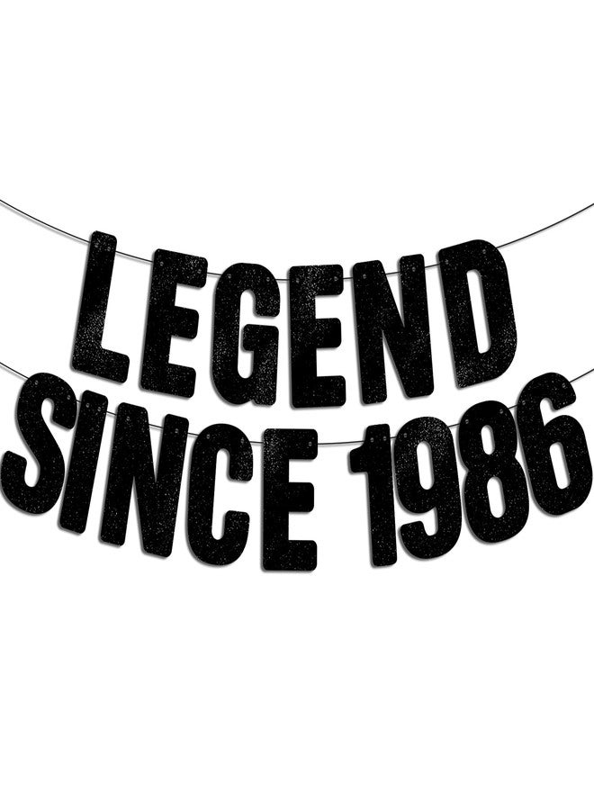 JunyRuny Pre-Strung Legend Since 1986 Black Glitter Banner, Happy 40th Birthday Decorations for Men, 40 Year Old Anniversary Party Decor for Women - Image 1