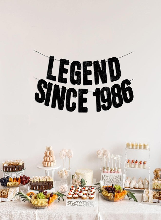 JunyRuny Pre-Strung Legend Since 1986 Black Glitter Banner, Happy 40th Birthday Decorations for Men, 40 Year Old Anniversary Party Decor for Women - Image 3