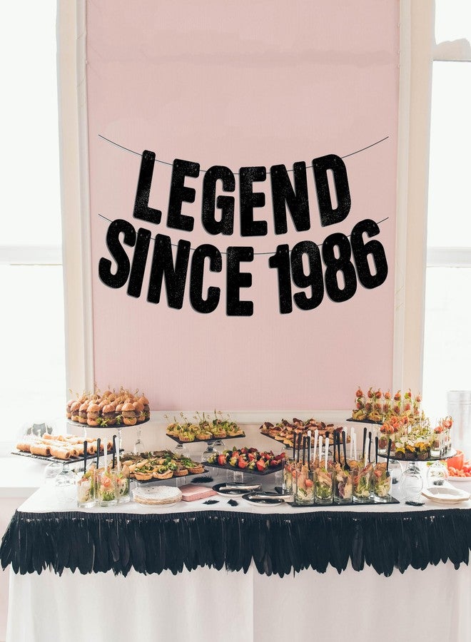 JunyRuny Pre-Strung Legend Since 1986 Black Glitter Banner, Happy 40th Birthday Decorations for Men, 40 Year Old Anniversary Party Decor for Women - Image 4