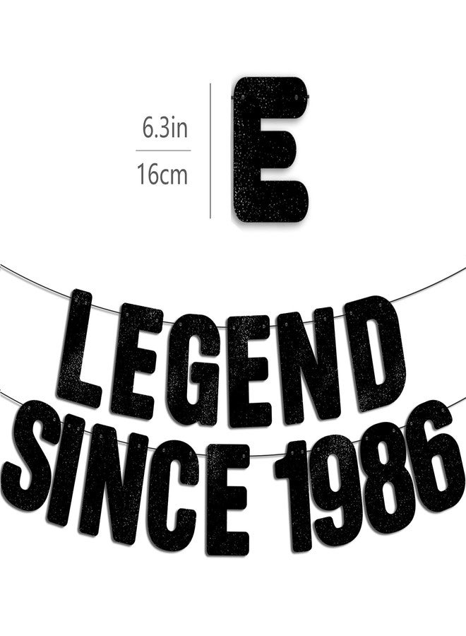 JunyRuny Pre-Strung Legend Since 1986 Black Glitter Banner, Happy 40th Birthday Decorations for Men, 40 Year Old Anniversary Party Decor for Women - Image 2