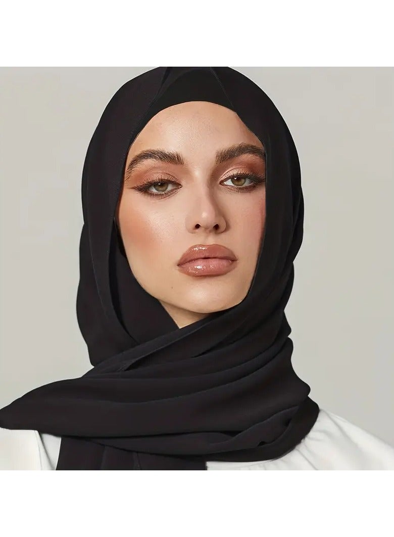 طقم مكون من قطعتين من أوشحة الشيفون الأنيقة بلون واحد مع رباط خلفي للغطاء السفلي، قطعة واحدة من الحجاب الواقي من الشمس الرقيق والقابل للتهوية، وقطعة واحدة من غطاء الحجاب الداخلي المرن من المودال - Image 1