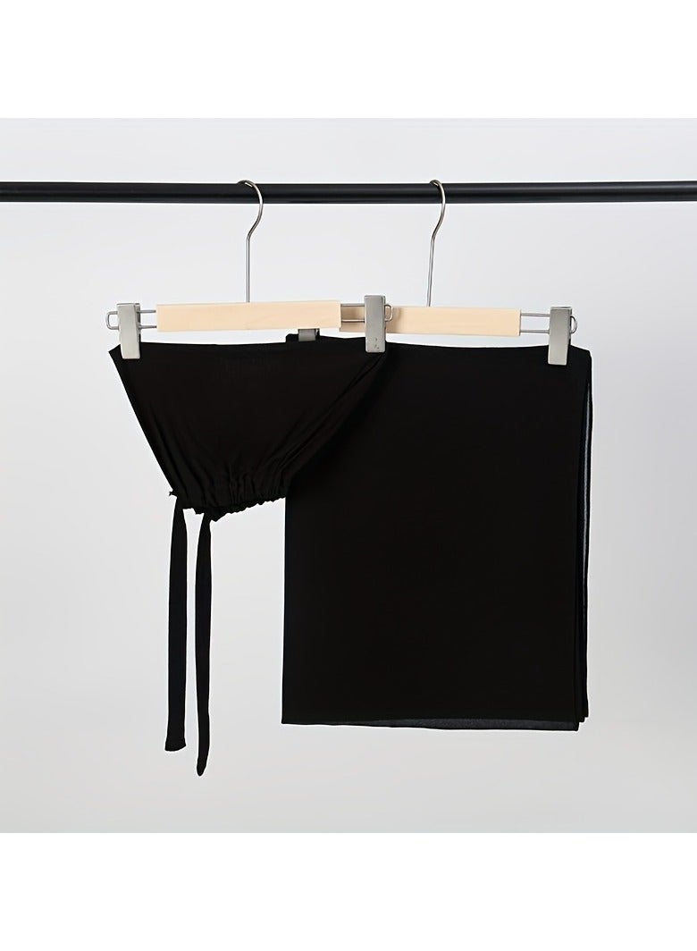 طقم مكون من قطعتين من أوشحة الشيفون الأنيقة بلون واحد مع رباط خلفي للغطاء السفلي، قطعة واحدة من الحجاب الواقي من الشمس الرقيق والقابل للتهوية، وقطعة واحدة من غطاء الحجاب الداخلي المرن من المودال - Image 2