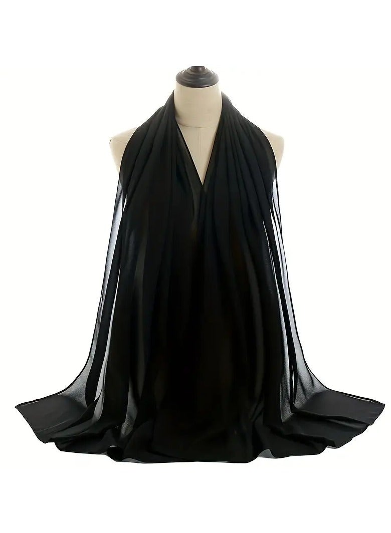 طقم مكون من قطعتين من أوشحة الشيفون الأنيقة بلون واحد مع رباط خلفي للغطاء السفلي، قطعة واحدة من الحجاب الواقي من الشمس الرقيق والقابل للتهوية، وقطعة واحدة من غطاء الحجاب الداخلي المرن من المودال - Image 3