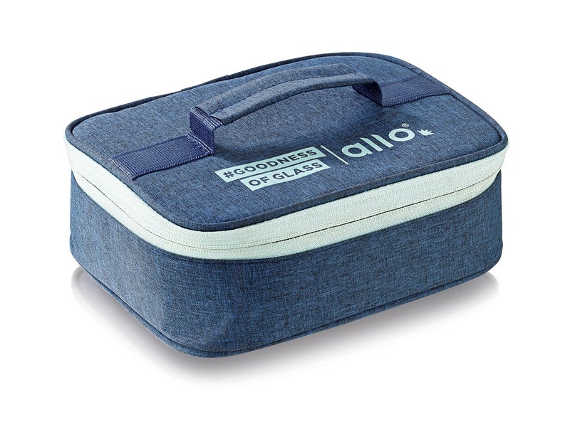 Allo FoodSafe Compartment Glass Lunch Box with Break Free Lock, Oven & Microwave Safe, Borosilicate Glass Container with Partition Divider, Office Tiffin with Denim Blue Bag, 1000ml, Rectangle - Image 5