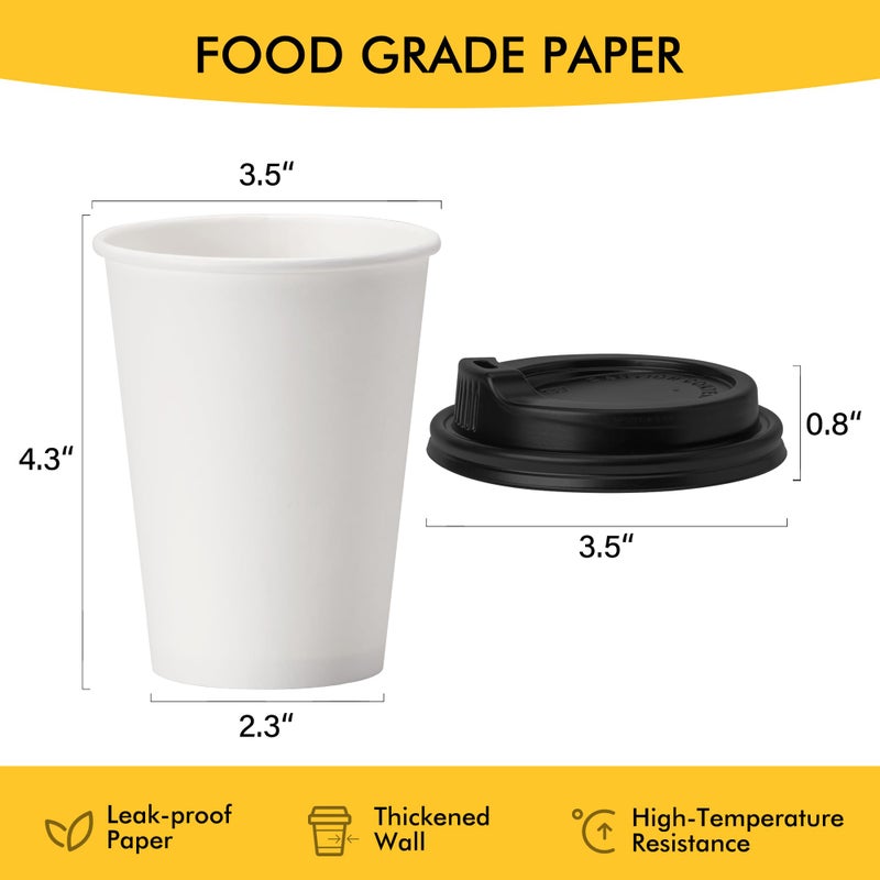 RACETOP [100 pack] Disposable Coffee Cups with Lids 12 oz, Hot Paper Cups with Lids, To Go Cup with Lid - Image 2