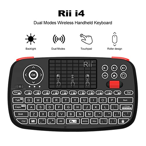Rii (Upgrade) i4 Mini Bluetooth Keyboard with Touchpad, Blacklit Portable Wireless Keyboard with 2.4G USB Dongle for Smartphones, PC, Tablet, Laptop TV Box iOS Android Windows Mac.Black - Image 2