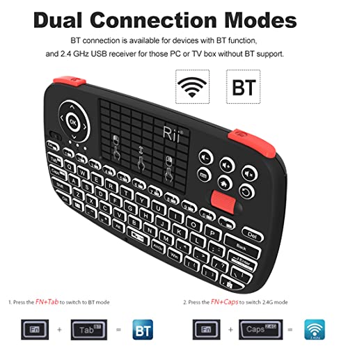 Rii (Upgrade) i4 Mini Bluetooth Keyboard with Touchpad, Blacklit Portable Wireless Keyboard with 2.4G USB Dongle for Smartphones, PC, Tablet, Laptop TV Box iOS Android Windows Mac.Black - Image 3